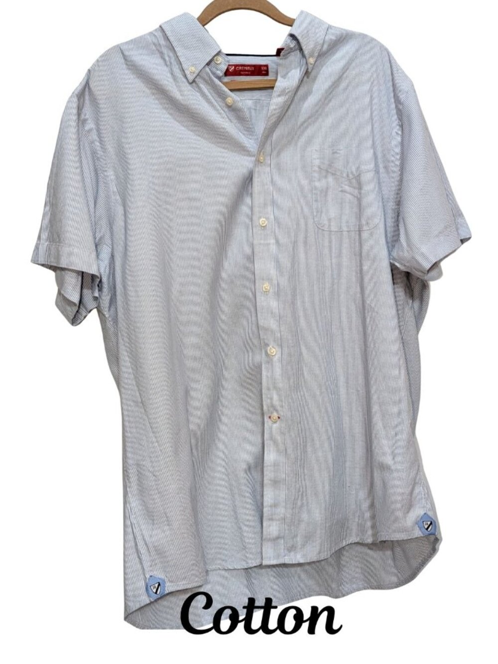 Cremieux Mens Slim Fit Blue Striped Short Sleeve 100% Cotton Button Down Shirt